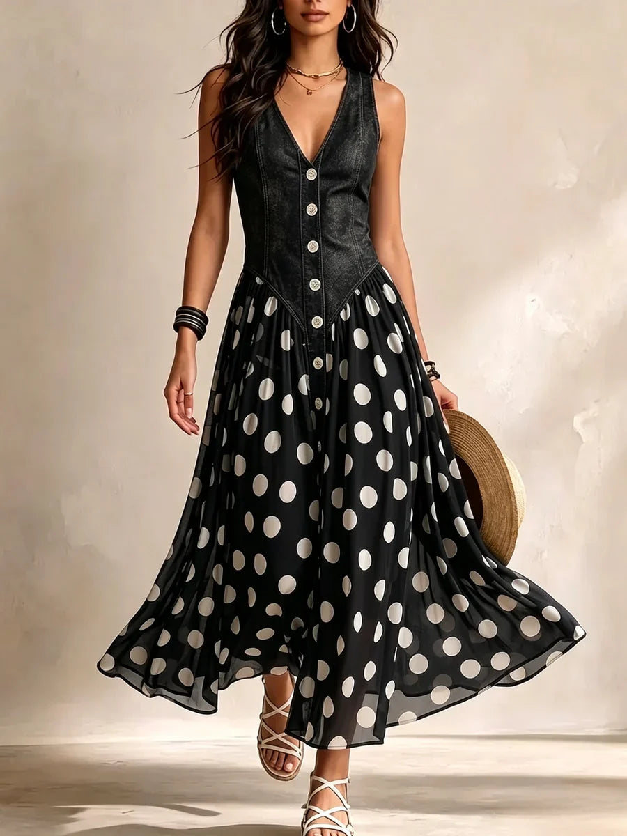 Rossella | Abito Lungo Denim a Pois