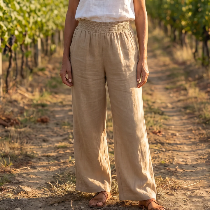 Paola | Pantaloni Lino Vita Elastica