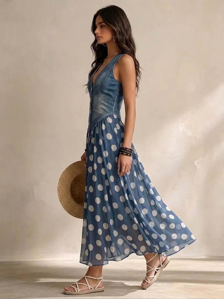 Rossella | Abito Lungo Denim a Pois
