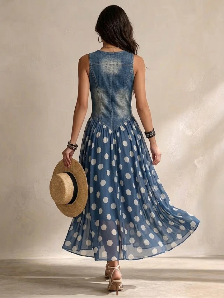 Rossella | Abito Lungo Denim a Pois