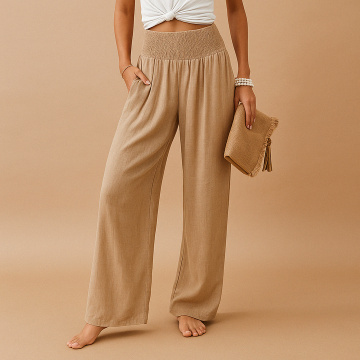 Paola | Pantaloni Lino Vita Elastica