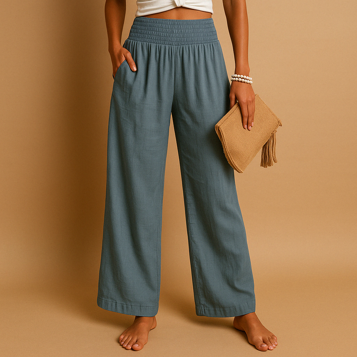 Paola | Pantaloni Lino Vita Elastica