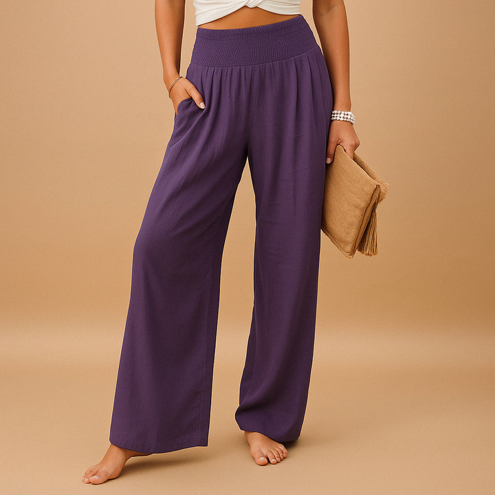 Paola | Pantaloni Lino Vita Elastica