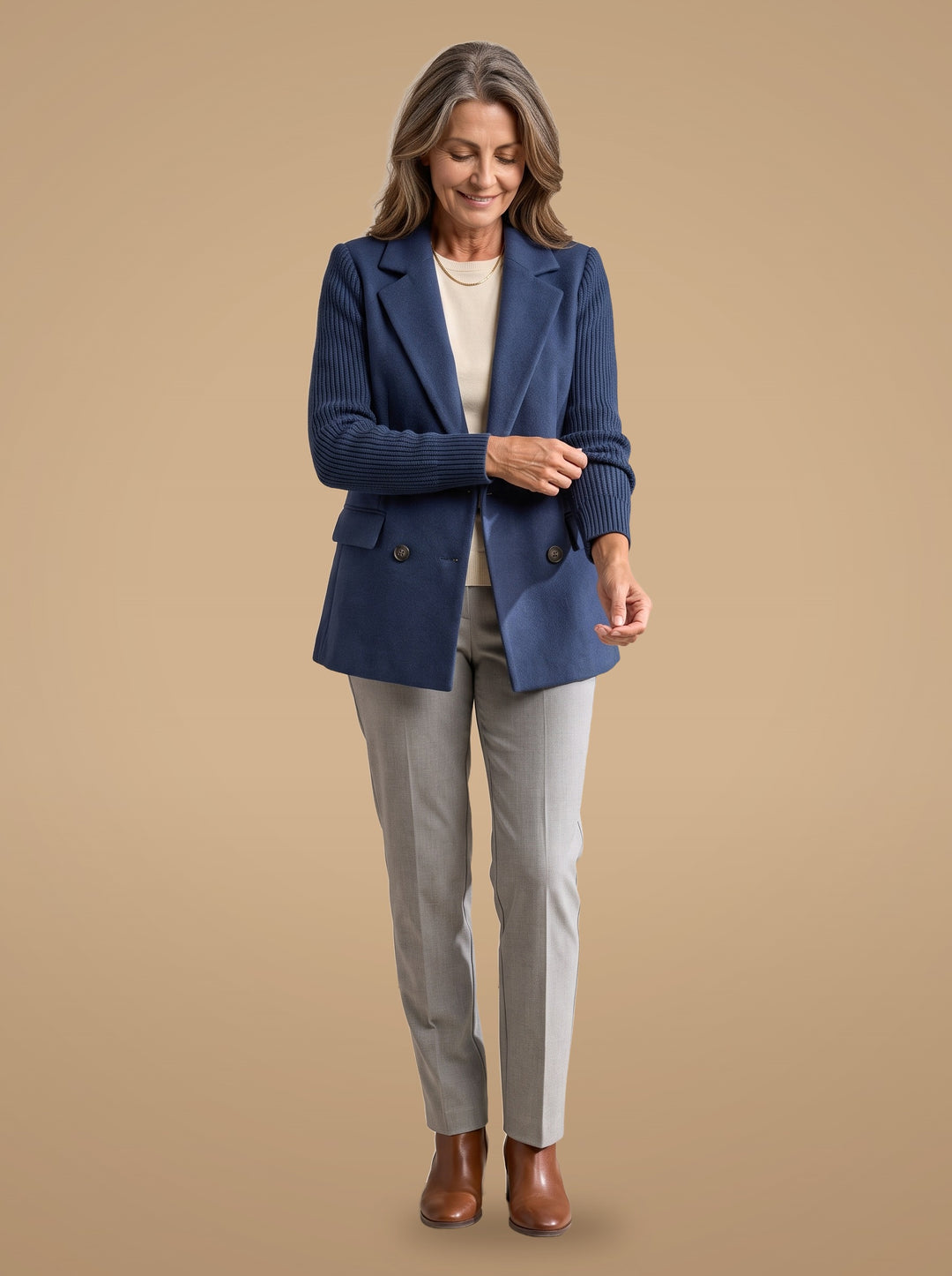 Carla | Blazer Elegante con Maniche in Maglia - Blu