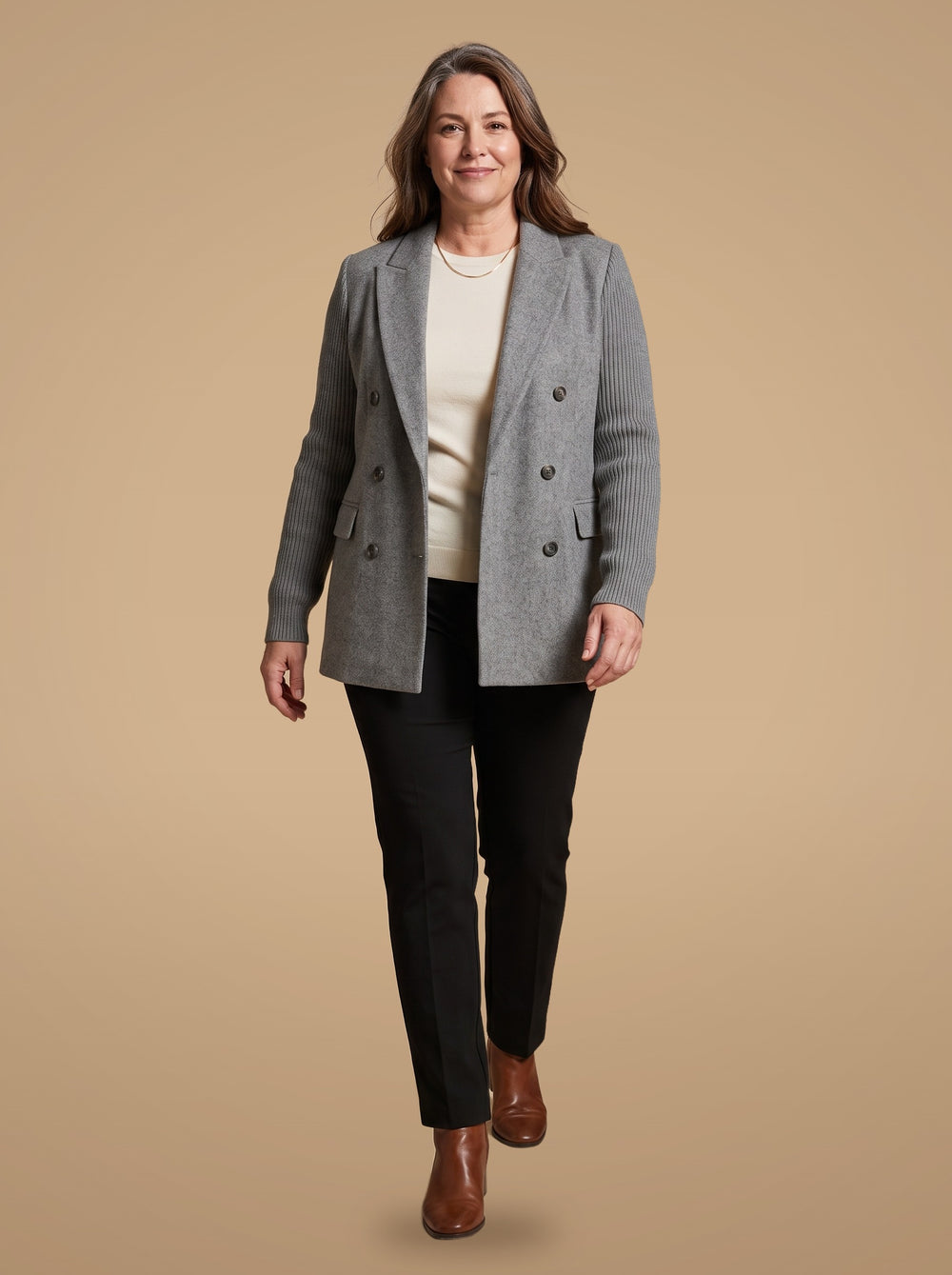 Carla | Blazer Elegante con Maniche in Maglia - Grigio