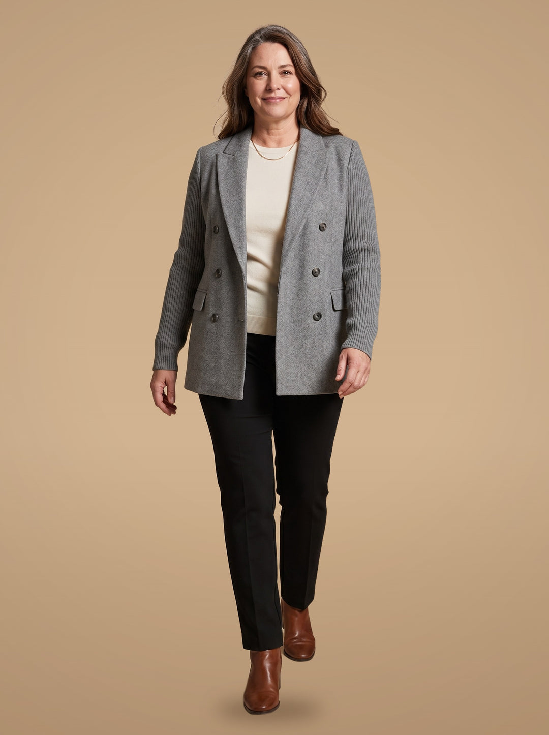 Carla | Blazer Elegante con Maniche in Maglia - Grigio