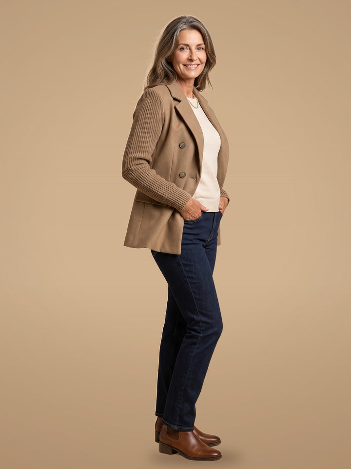 Carla | Blazer Elegante con Maniche in Maglia - Kaki
