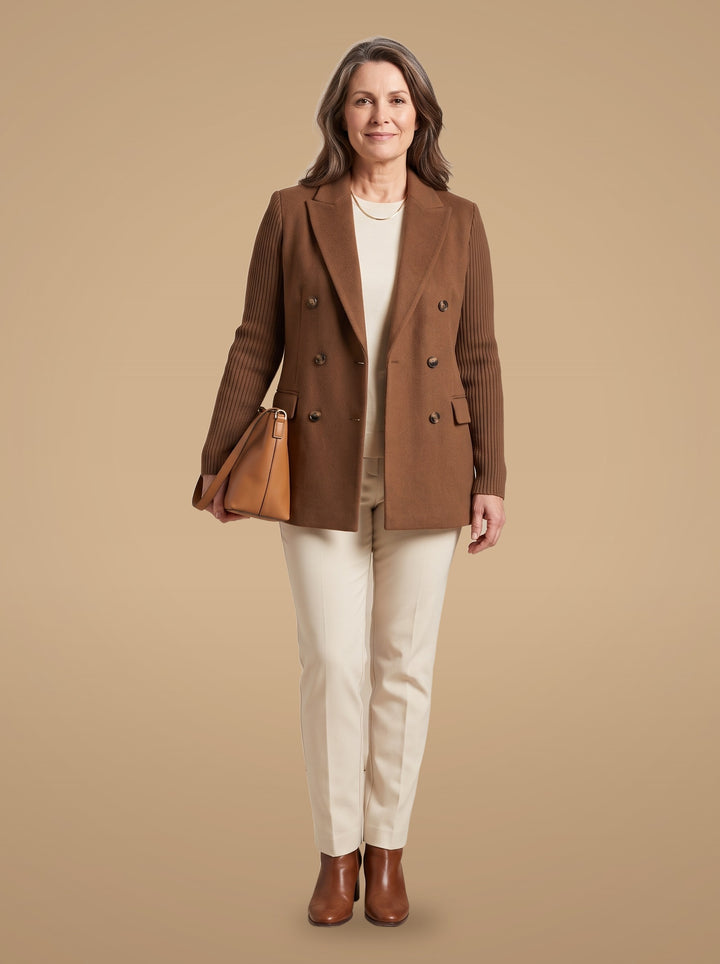 Carla | Blazer Elegante con Maniche in Maglia - Marrone