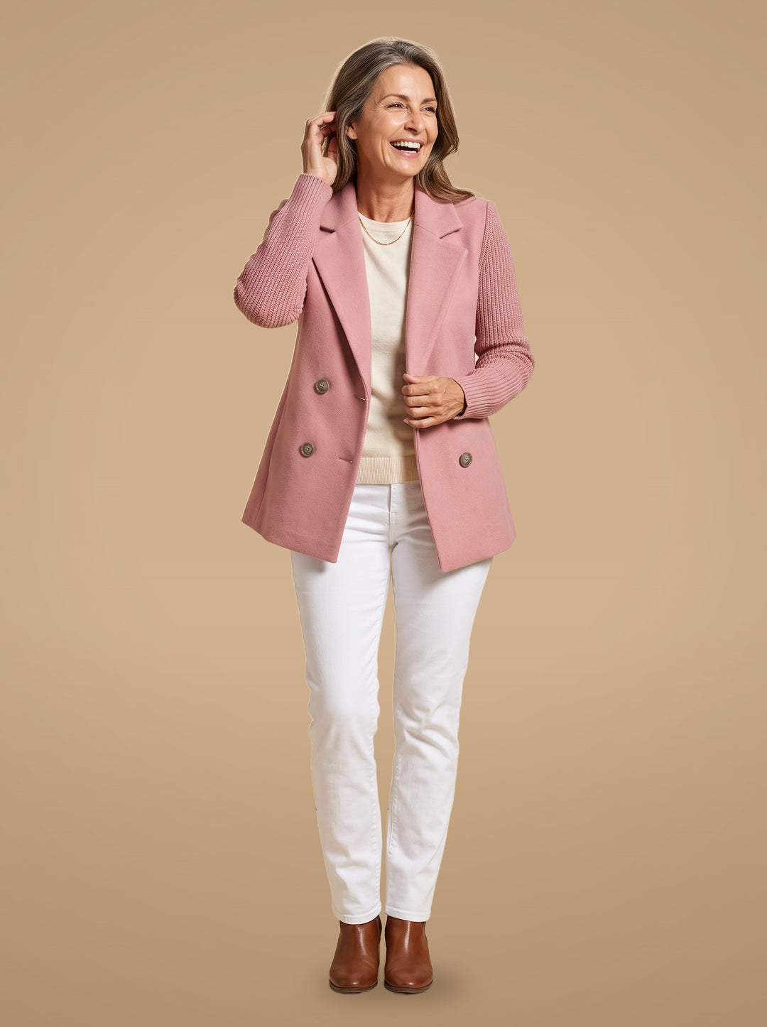 Carla | Blazer Elegante con Maniche in Maglia - Rosa