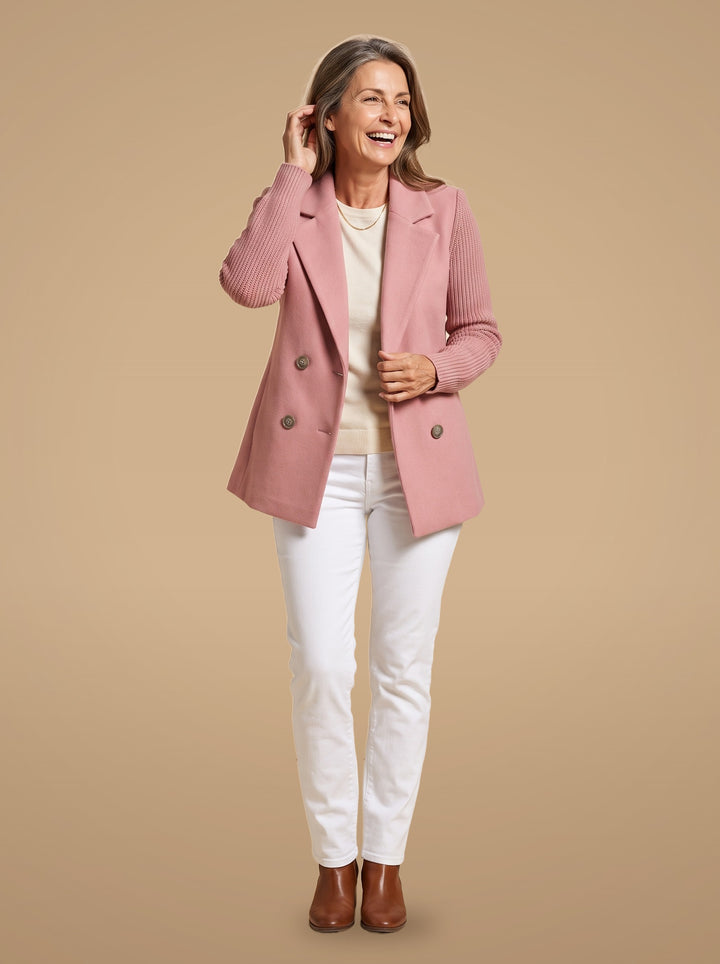 Carla | Blazer Elegante con Maniche in Maglia - Rosa
