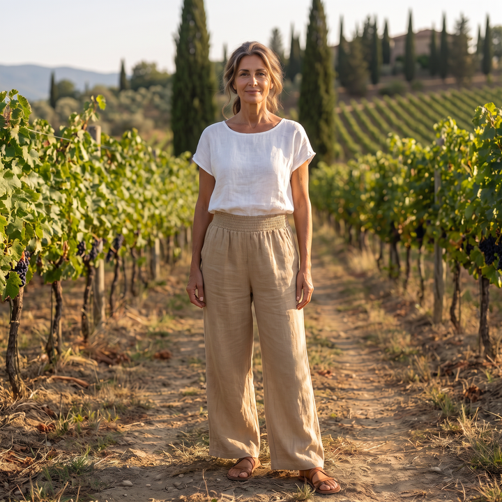 Paola | Pantaloni Lino Vita Elastica