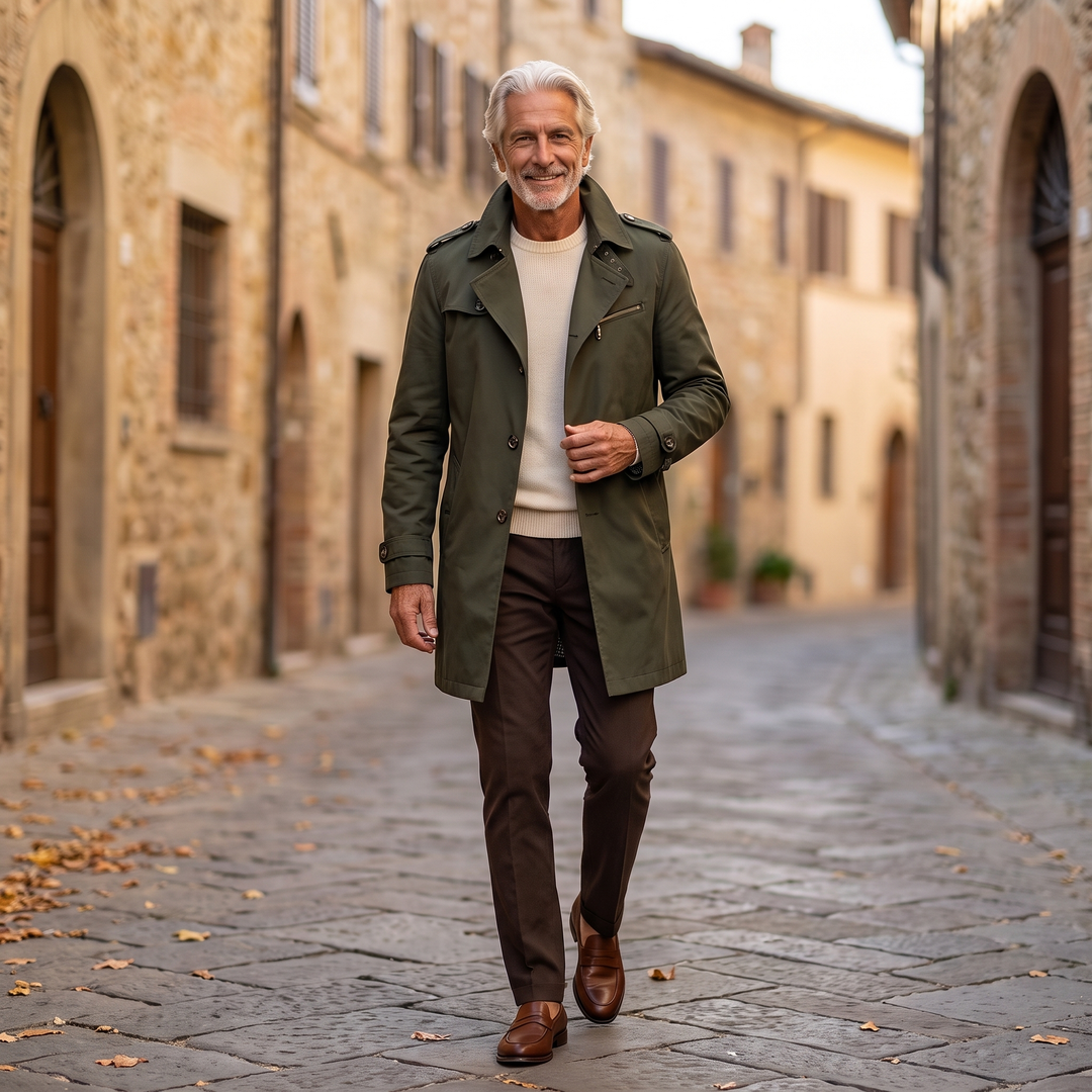 Edoardo | Trench Elegante Multitasche - Verde Militare
