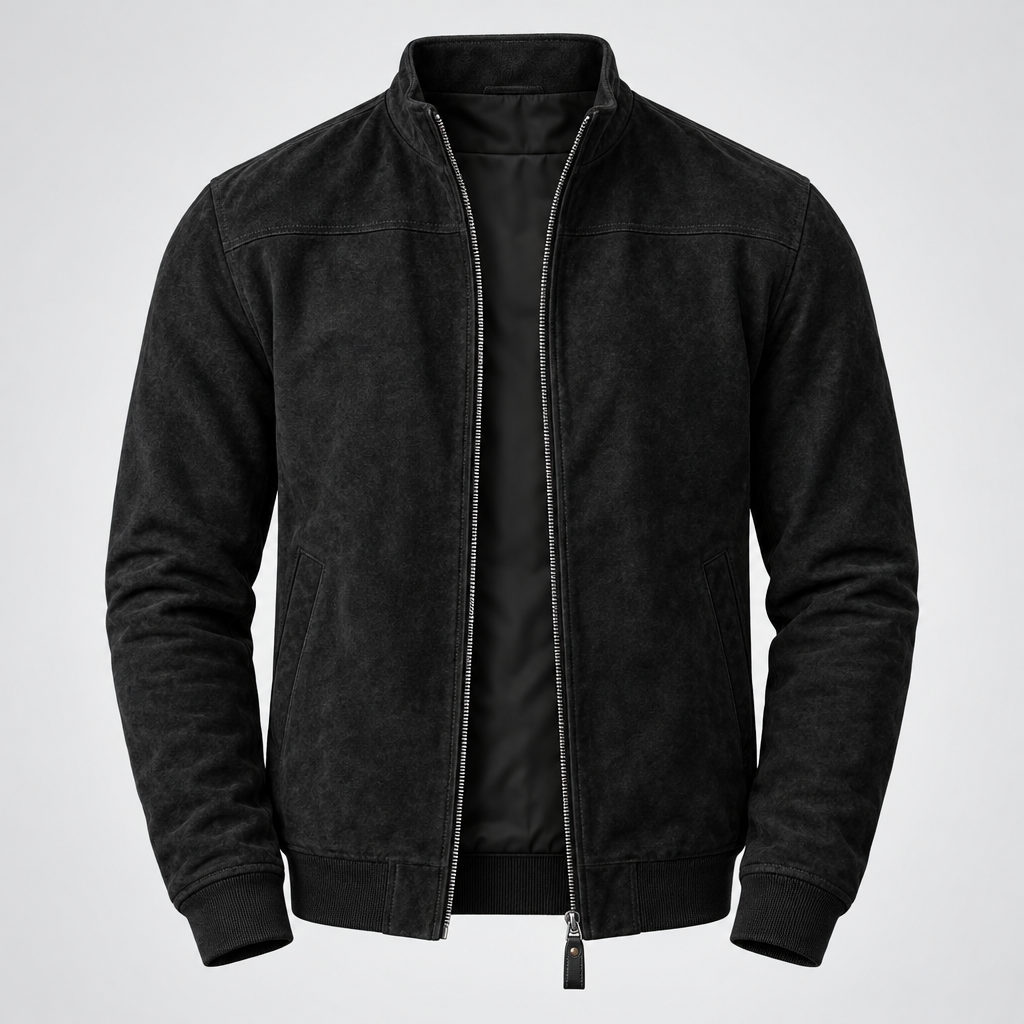 Clemente | Giubbotto Bomber in Effetto Scamosciato - Nero