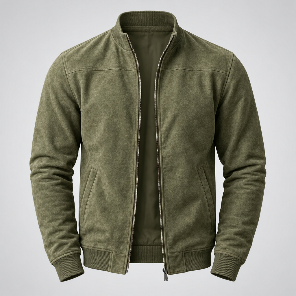 Clemente | Giubbotto Bomber in Effetto Scamosciato - Verde Oliva