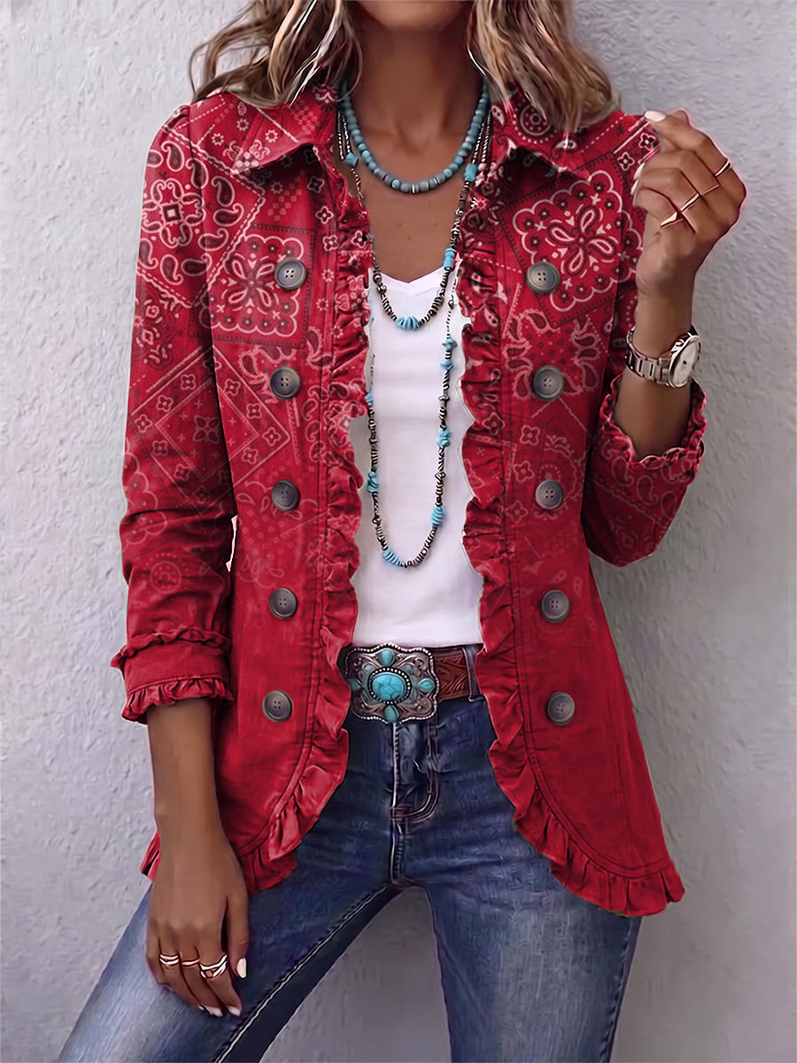 Caterina | Giacca Bohème Paisley Sfumata Rossa