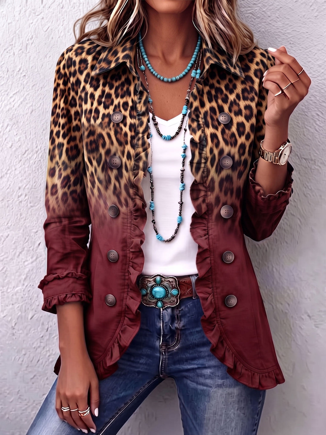 Chiara | Blazer Leopardato Turchese Elegante