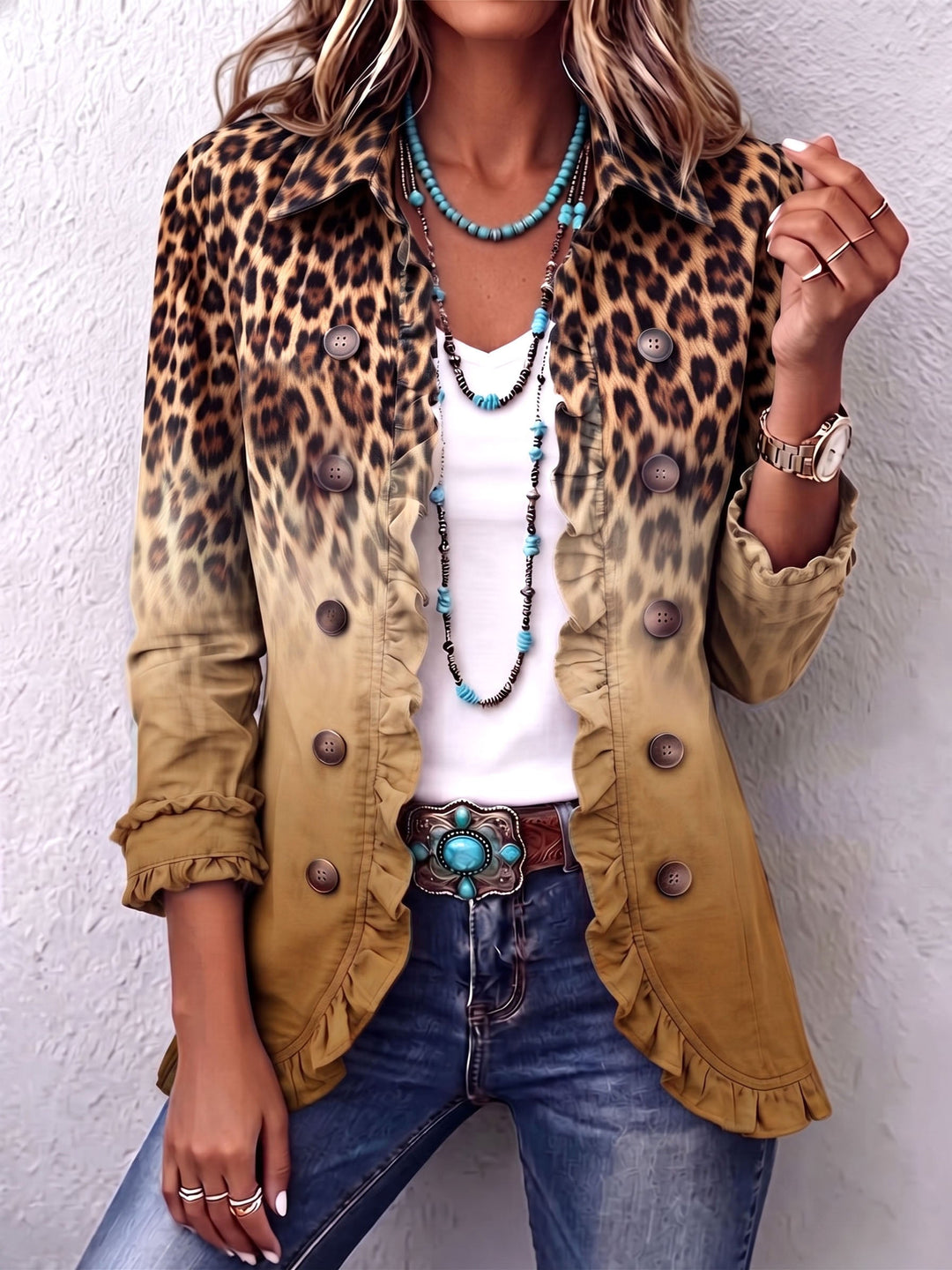 Chiara | Blazer Leopardato Turchese Elegante